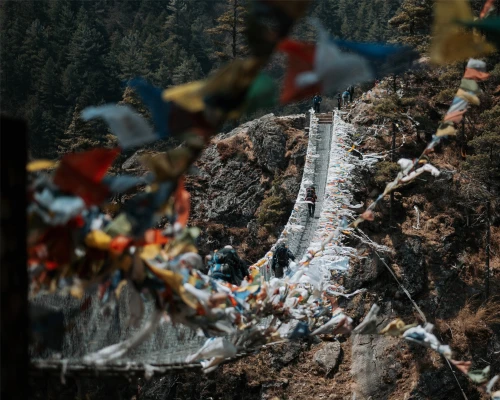 Suspension Bridge En Route To Everest
