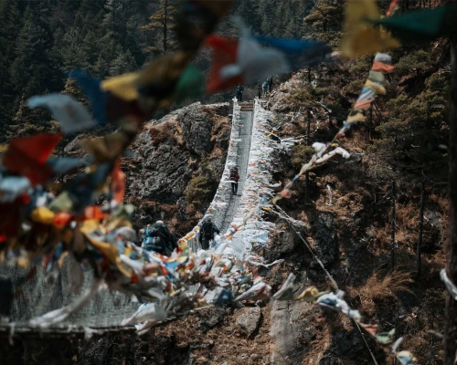 Suspension Bridge On The Way To Ebc Helicopter Return Trek